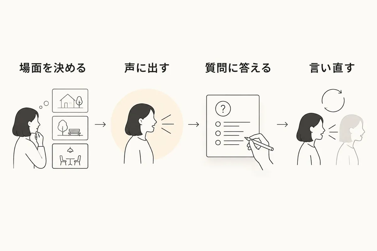 場面を決め、声に出し、質問に答え、言い直す会議英語の練習手順